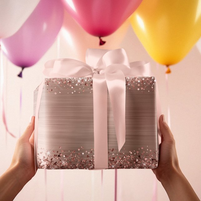 Papier Cadeau Parties scintillant Rose Gold Faux Foil (Glitter Rose Gold Faux Foil Wrapping Paper)