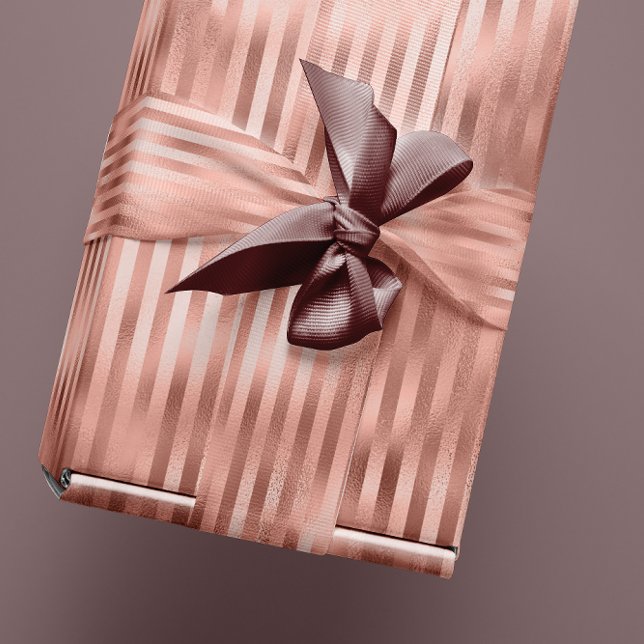 Papier Cadeau Parties scintillant rose or brillant lignes de ray (Rose Gold Blush Glitter Glam Stripes Lines Metal Wrapping Paper)