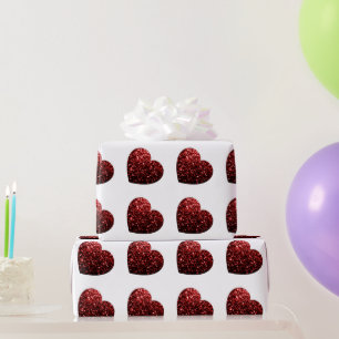 Papier Cadeau Parties scintillant rouge flamme motif de coeur