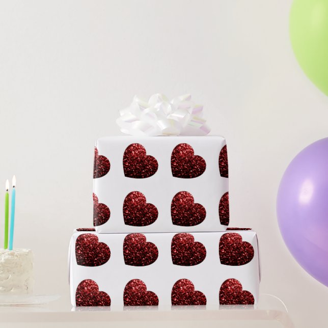 Papier Cadeau Parties scintillant rouge flamme motif de coeur (Cadeaux de fête)