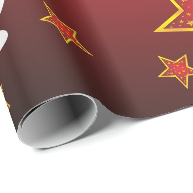 Papier Cadeau Parties scintillant Rouge Gold Stars de Noël et Sn (Coin rond)