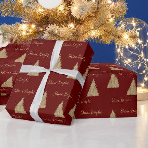 Papier Cadeau Parties scintillant rouge or brillent arbres de No