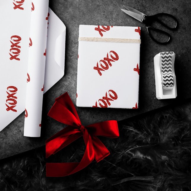 Papier Cadeau Parties scintillant rouge XOXO | Glam Brushstroke  (Créateur téléchargé)