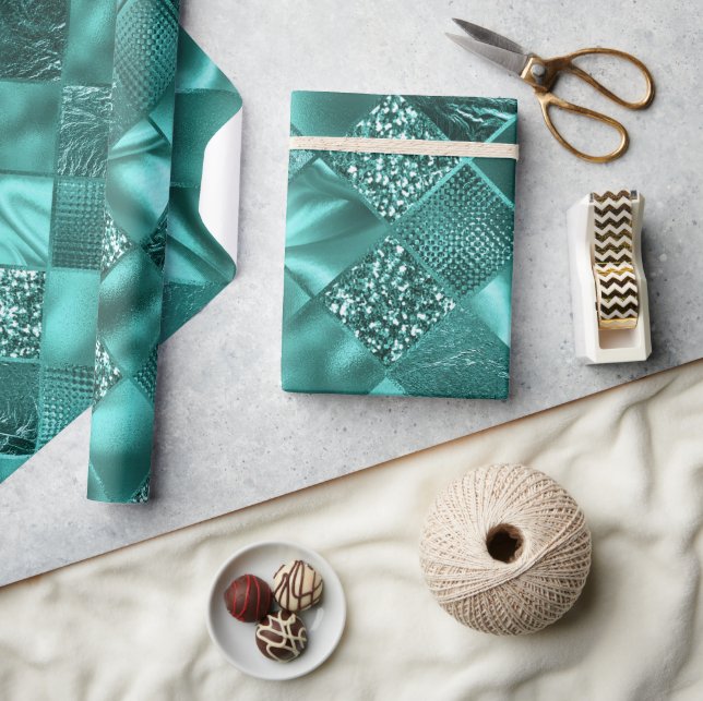 Papier Cadeau Parties scintillant Turquoise et diamants de l'hui (Artisanat)