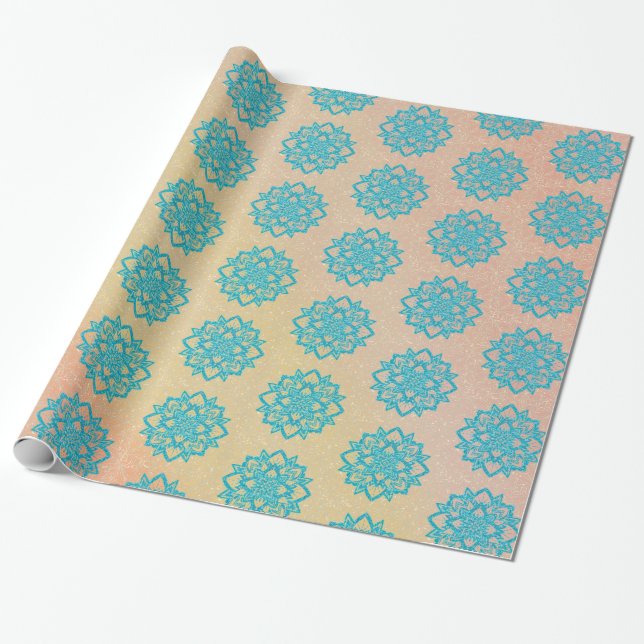 Papier Cadeau Parties scintillant turquoise Mandala (Déroulé)