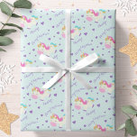 Papier Cadeau Parties scintillant Unicorne Rainbow Aqua Christma<br><div class="desc">Ce papier d'emballage de Noël présente une licorne arc-en-ciel et un design de coeur avec une parties scintillant en faux or. Personnalisez-le avec un nom.</div>