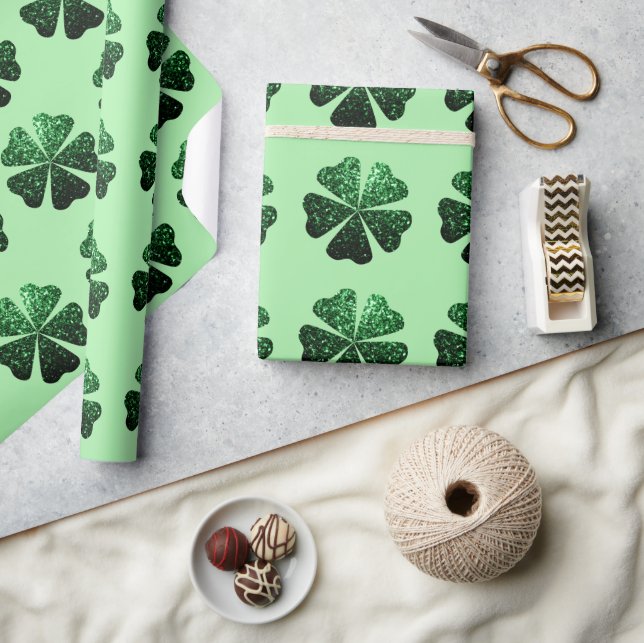 Papier Cadeau Parties scintillant vert foncé brillant Shamrock C (Artisanat)