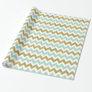 Papier Cadeau Parties scintillantes Chevron de Faux de menthe et
