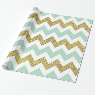 Papier Cadeau Parties scintillantes Chevron de Faux de menthe et