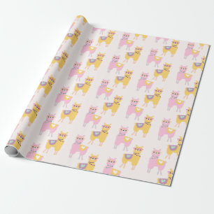 Papier Cadeau Pas de Drame Llama mignonne rose Motif jaune