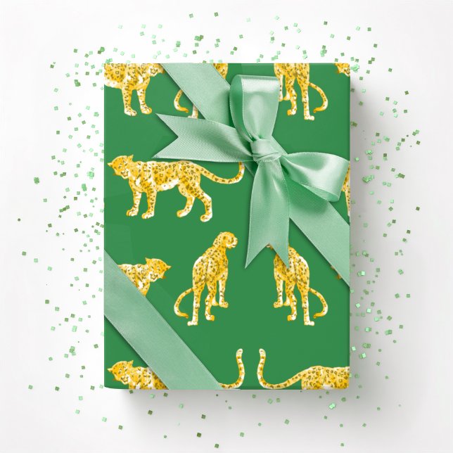 Papier Cadeau Passerelle de léopard en vert et jaune (Créateur téléchargé)