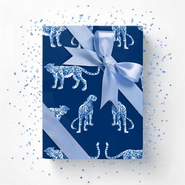 Papier Cadeau Passerelle léopard en bleu indigo (Créateur téléchargé)