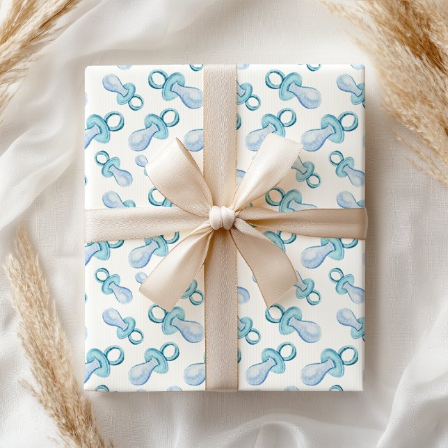 Papier Cadeau Pastel Aquarelle Bleu Bébé Garçon Pacifier (Créateur téléchargé)