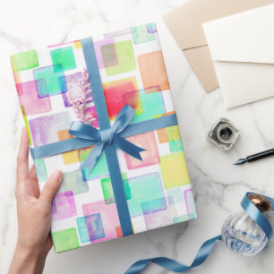 Papier Cadeau Pastel Aquarelle Géométrique Coloré Moderne Chic