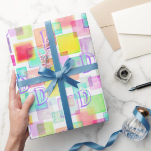 Papier Cadeau Pastel Aquarelle Géométrique Moderne Monogramme Pe