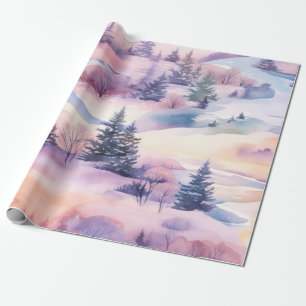 Papier Cadeau Pastel Aquarelle hiver Forêt Motif