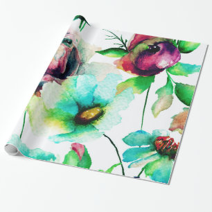 Papier Cadeau Pastel Aquarelles Roses & Fleurs Motif