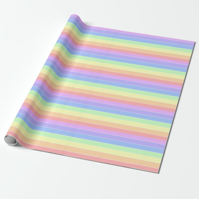Papier Cadeau Pastel Arc-en-ciel rayures colorées (Déroulé)