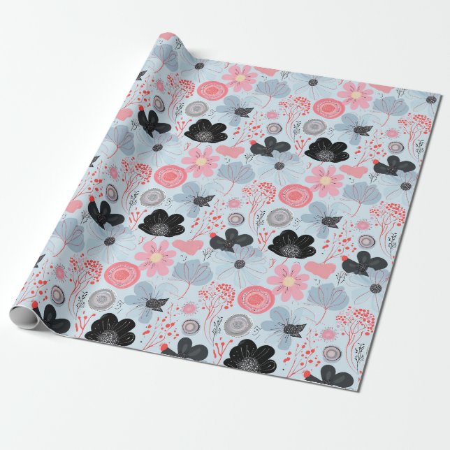 Papier Cadeau Pastel Blue Botanical Harmony Wrapper (Déroulé)