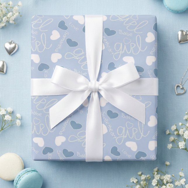 Papier Cadeau Pastel Blue Love Hearts (Romantic blue hearts with a playful vibe, the perfect wrapping for any occasion.)