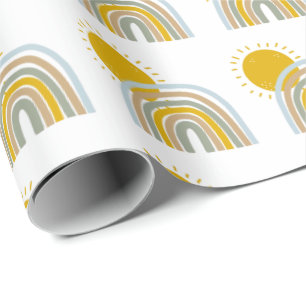 Papier Cadeau Pastel Blue Rainbow 1er Anniversaire Thème de fê