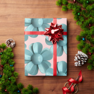 Papier Cadeau Pastel Blue Retro Daisy MOD Fleur Mariage rose