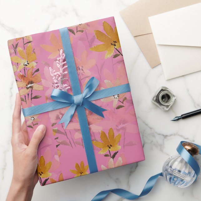 Papier Cadeau Pastel Boho Mustard Fleurs sauvages roses (Cadeaux)