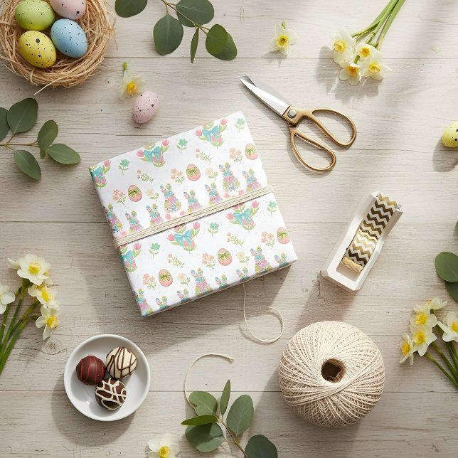 Papier Cadeau Pastel Bow Bunny Easter Pattern (Créateur téléchargé)