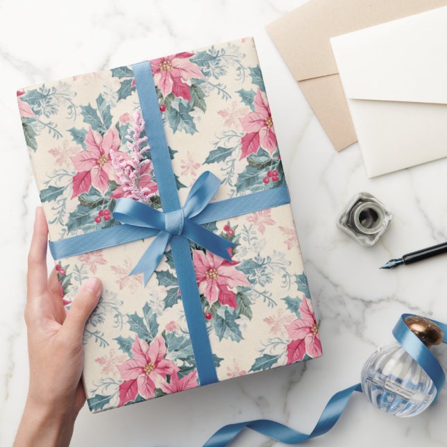 Papier Cadeau Pastel Christmas Poinsettia Holiday Pattern (Cadeaux)