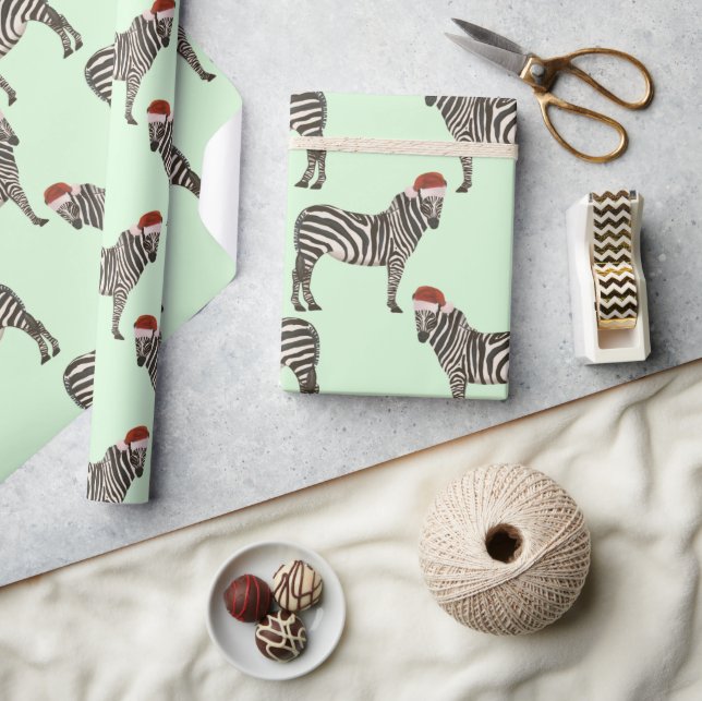 Papier Cadeau Pastel Christmas Safari Animaux Mint Zebra (Artisanat)