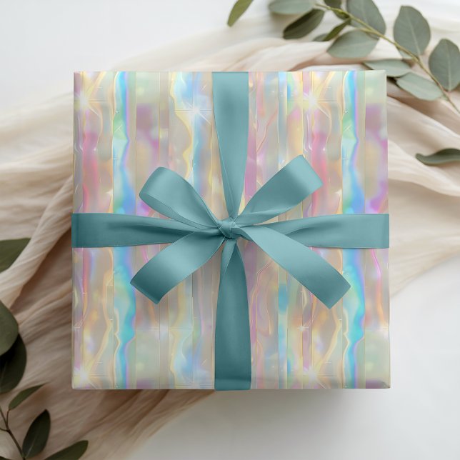 Papier Cadeau Pastel Colors Shimmering Iridescent Stripes Patter (Créateur téléchargé)
