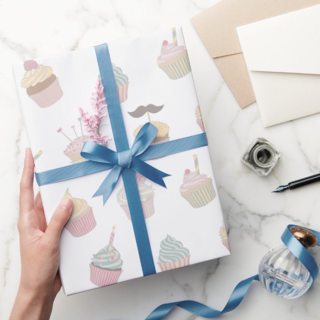 Papier Cadeau Pastel Cupcake Mustache Motif (Cadeaux)