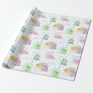 Papier Cadeau Pastel Cute Dragons Et Rainbows