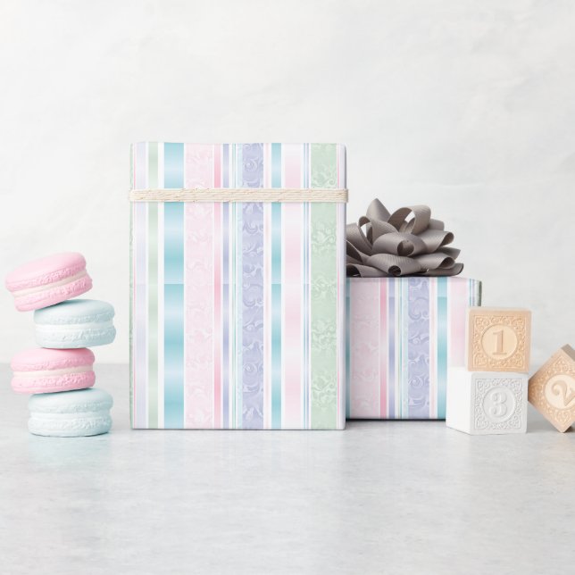 Papier Cadeau Pastel Damask et Stried Design (Baby Shower)