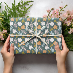 Papier Cadeau Pastel Dark Turquoise Printemps Abstrait Feuille &