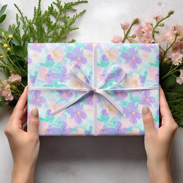 Papier Cadeau Pastel doux Floral & Verdure Motif de Pâques (Créateur téléchargé)