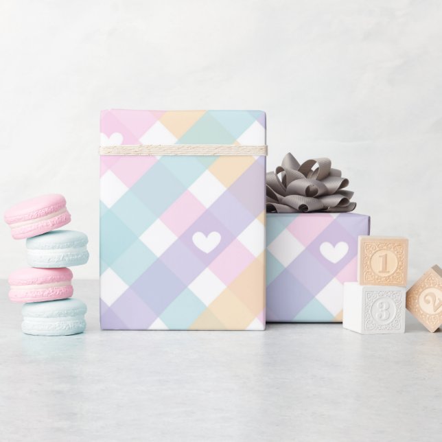 Papier Cadeau Pastel En vichy Coeurs (Baby Shower)