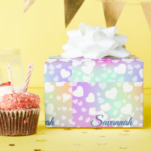 Papier Cadeau Pastel Falling Hearts Personnalisé