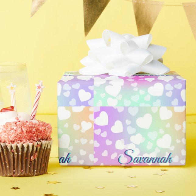 Papier Cadeau Pastel Falling Hearts Personnalisé (Fête d'anniversaire)