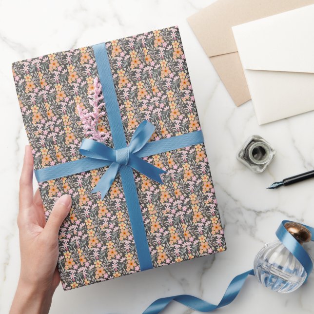 Papier Cadeau Pastel Floral patron C01 DGrey BG (Cadeaux)