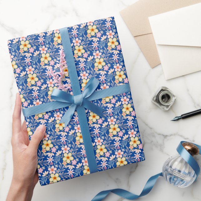 Papier Cadeau Pastel Floral patron C03.bw Bleu BG (Cadeaux)