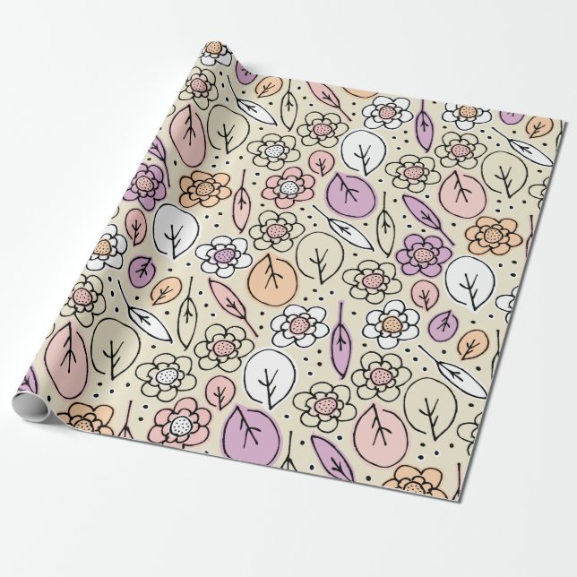Papier Cadeau Pastel Florals & Feuilles (Déroulé)