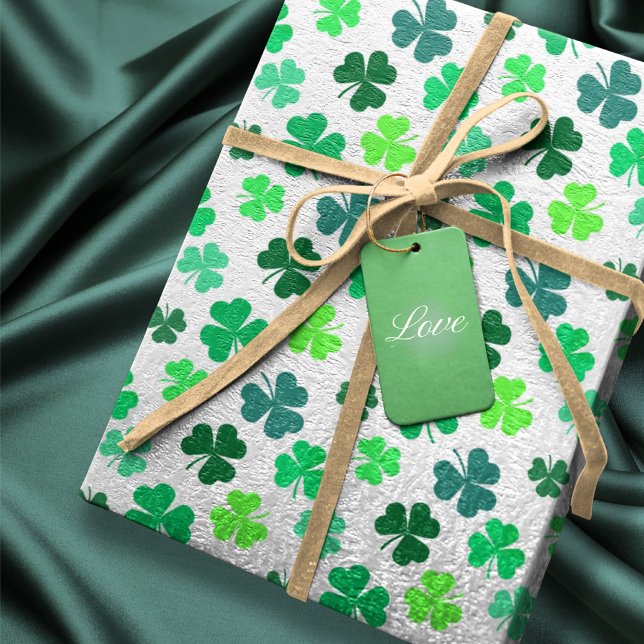 Papier Cadeau Pastel Green 3 feuille Shamrock de trèfle Boho Élé (Créateur téléchargé)