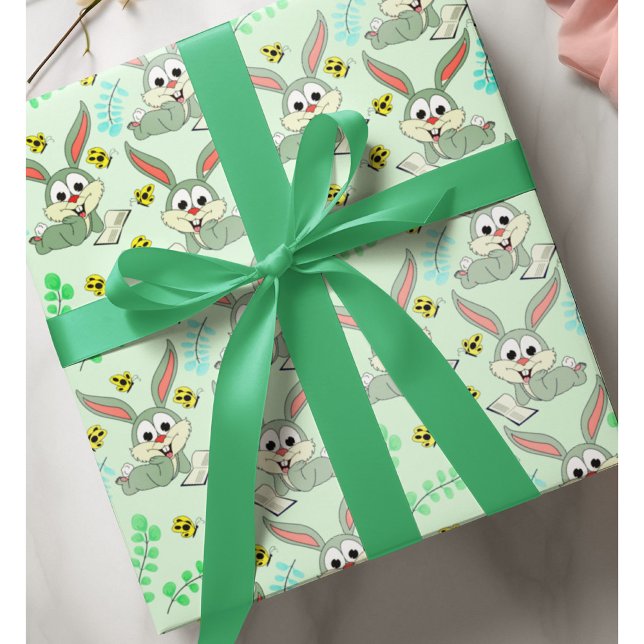 Papier Cadeau Pastel Green Lapin de Pâques Lapin de Printemps Co (Créateur téléchargé)