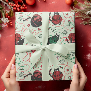 Papier Cadeau Pastel Green Noël Paix et Amour Yarn Kitties