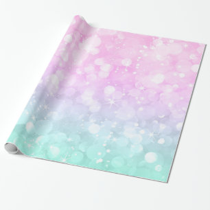 Papier Cadeau Pastel Green & Pink Glam Bokeh Parties scintillant