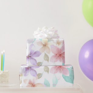 Papier Cadeau Pastel Hawaï Plumeria Violet Vert Frangipanier