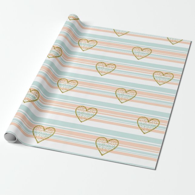 Papier Cadeau Pastel Heart Stripes Glitter Style Pattern (16) (Déroulé)