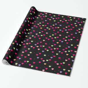 Papier Cadeau Pastel Hearts Motif sur Noir