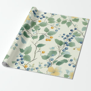 Papier Cadeau Pastel Jaune et Vert Vin Botanique Motif